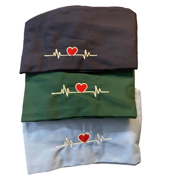 Bouffant Hat Hospital Medical Caps 3 Heart Beat Working Caps - Picture 1 of 1